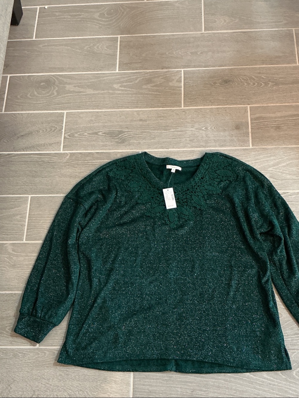 Maurices Emerald Lace Yoke Sparkle Long Sleeve Top Women’s Sz XL NWT